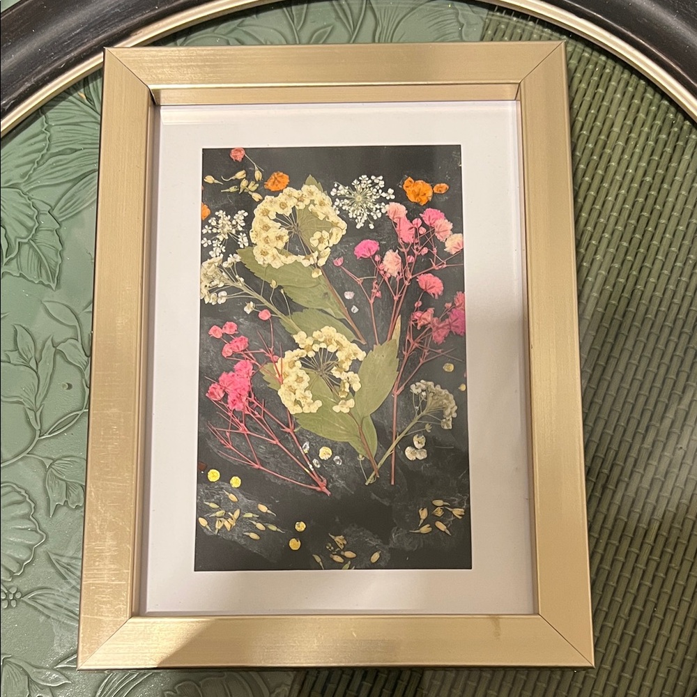 Framed Pressed Floral Art in Gold Frame